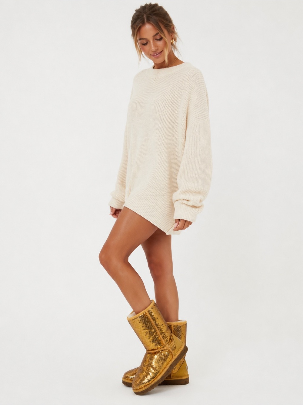 Gold Sequin Shearling Lined Boots